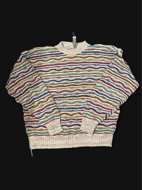 Multicolor Wave Knit Crewneck Sweater - Women